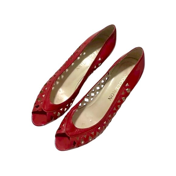 Vintage 1980s Nogueron Cherry Red Cut-Out Leather Pumps Made in Spain - Picture 2 of 13